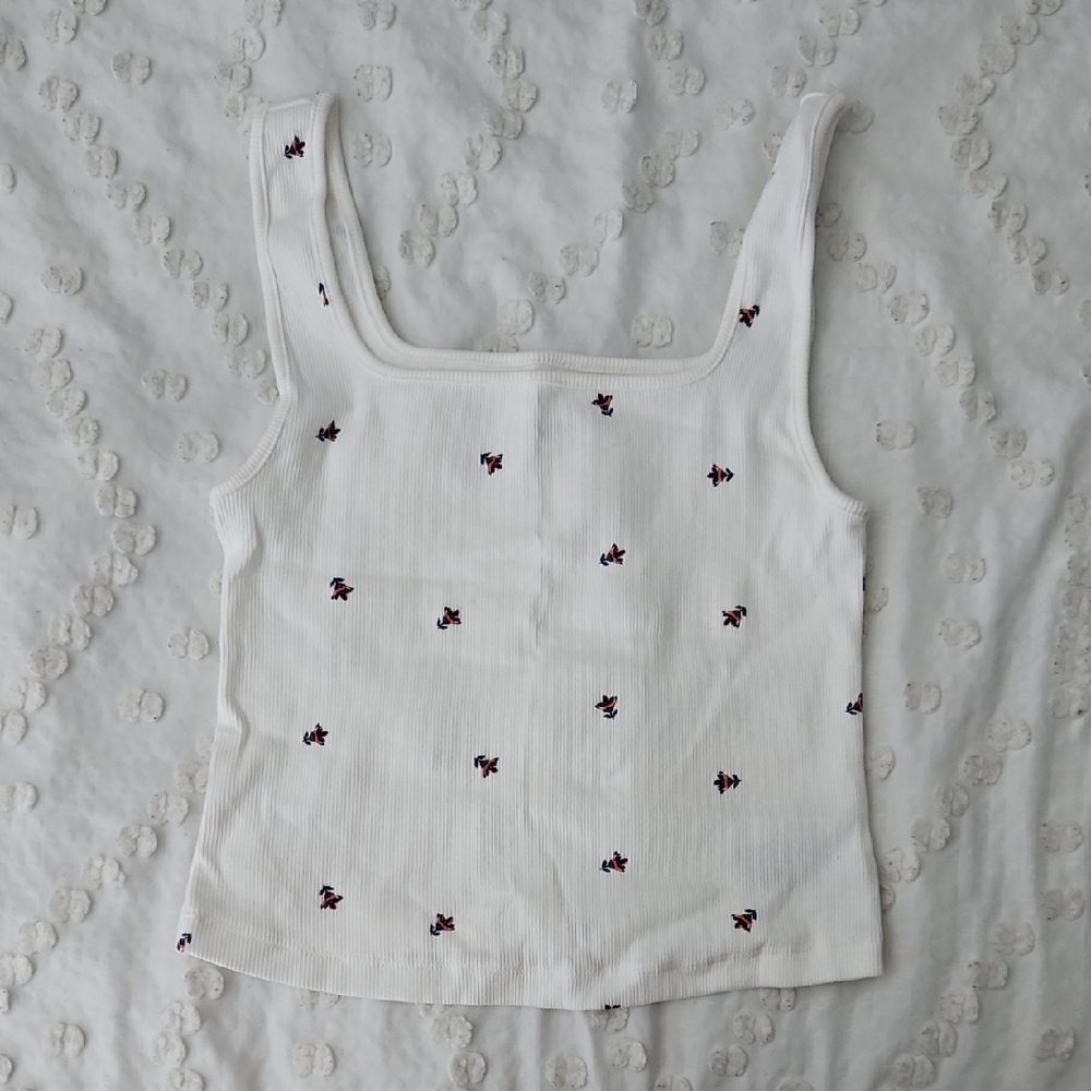 Old Navy White Tank Top with Floral Accents